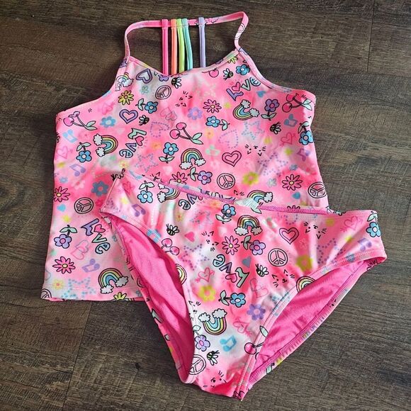 The Childrens Place Tankini XXL 16 colorful swimsuit bathingsuit like new - Picture 1 of 7